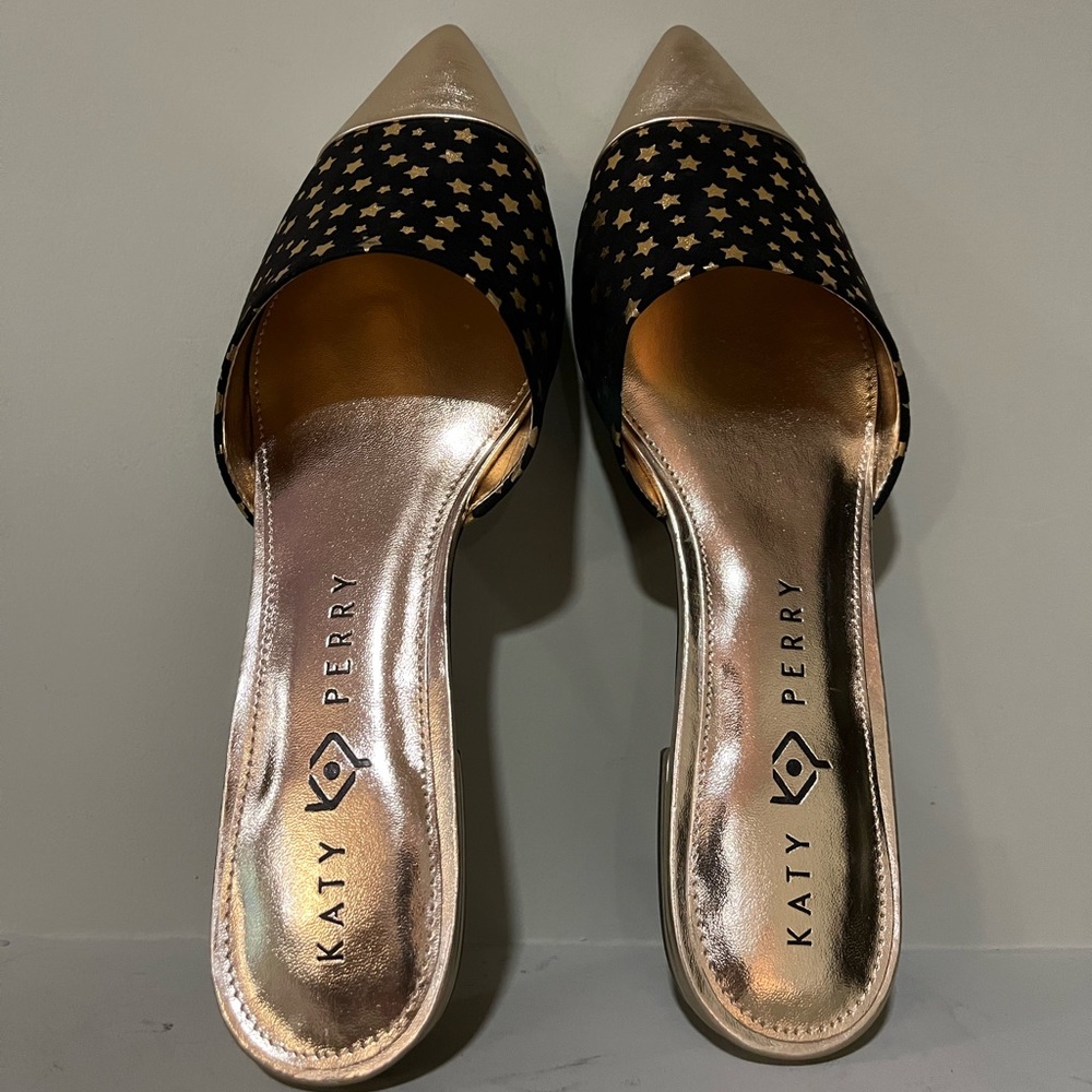 Katy Perry Flat Mules with Gold Trim